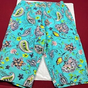 dreams co capris PANTS AQUA big flowers big LIME paisley print 05885 size 18/20